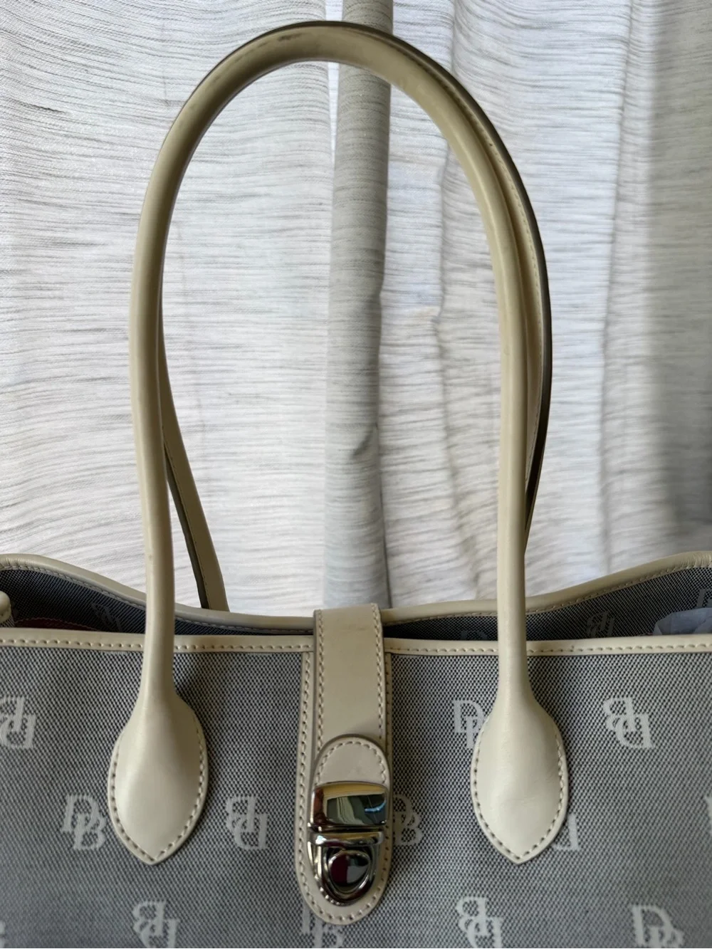 Dooney & Bourke Cream and Gray Monogram Satchel Like New